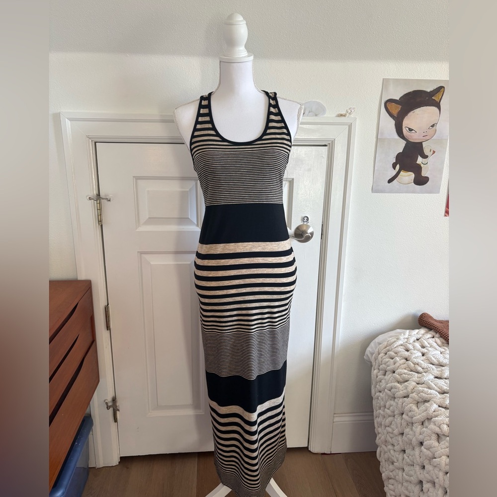 Promesa Black and Cream Striped Maxi Dress